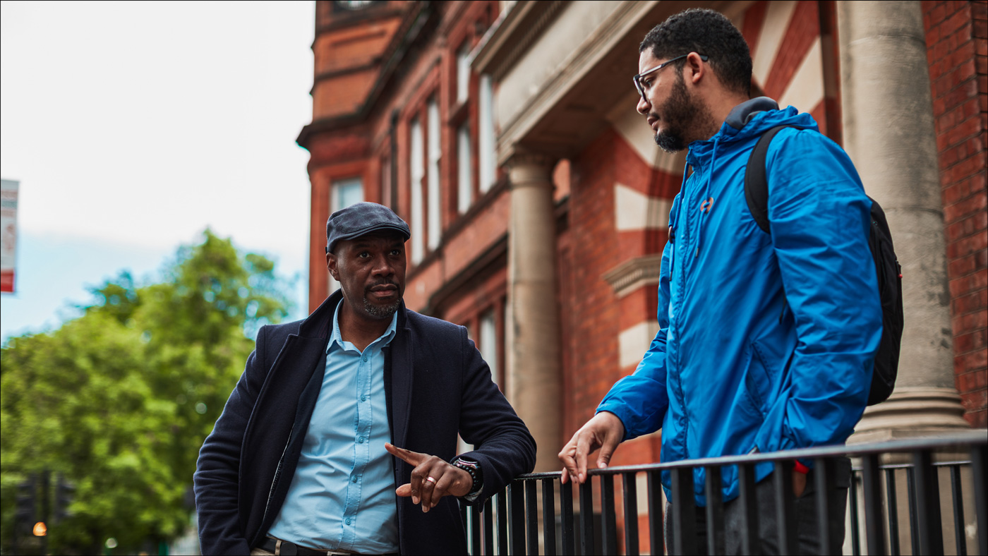 two men talking